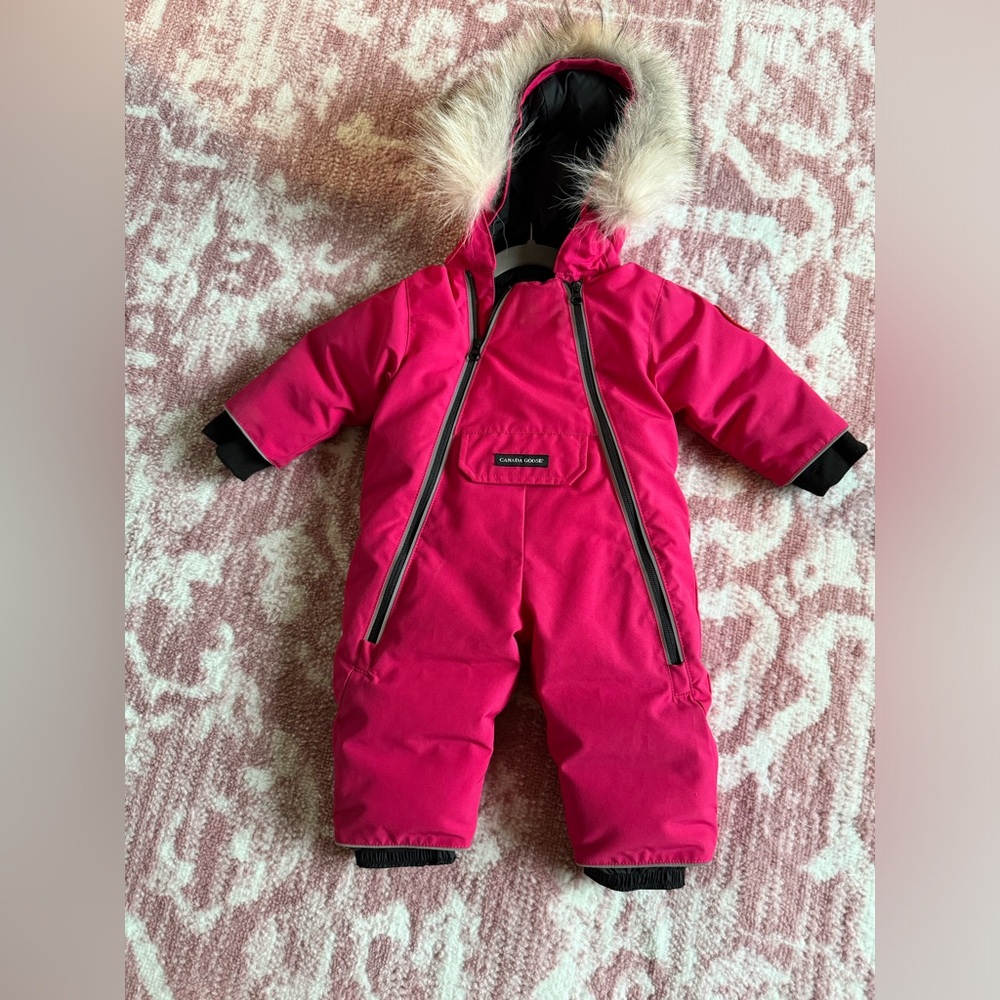 3-6 month pink Canada goose snowsuit . Like new .